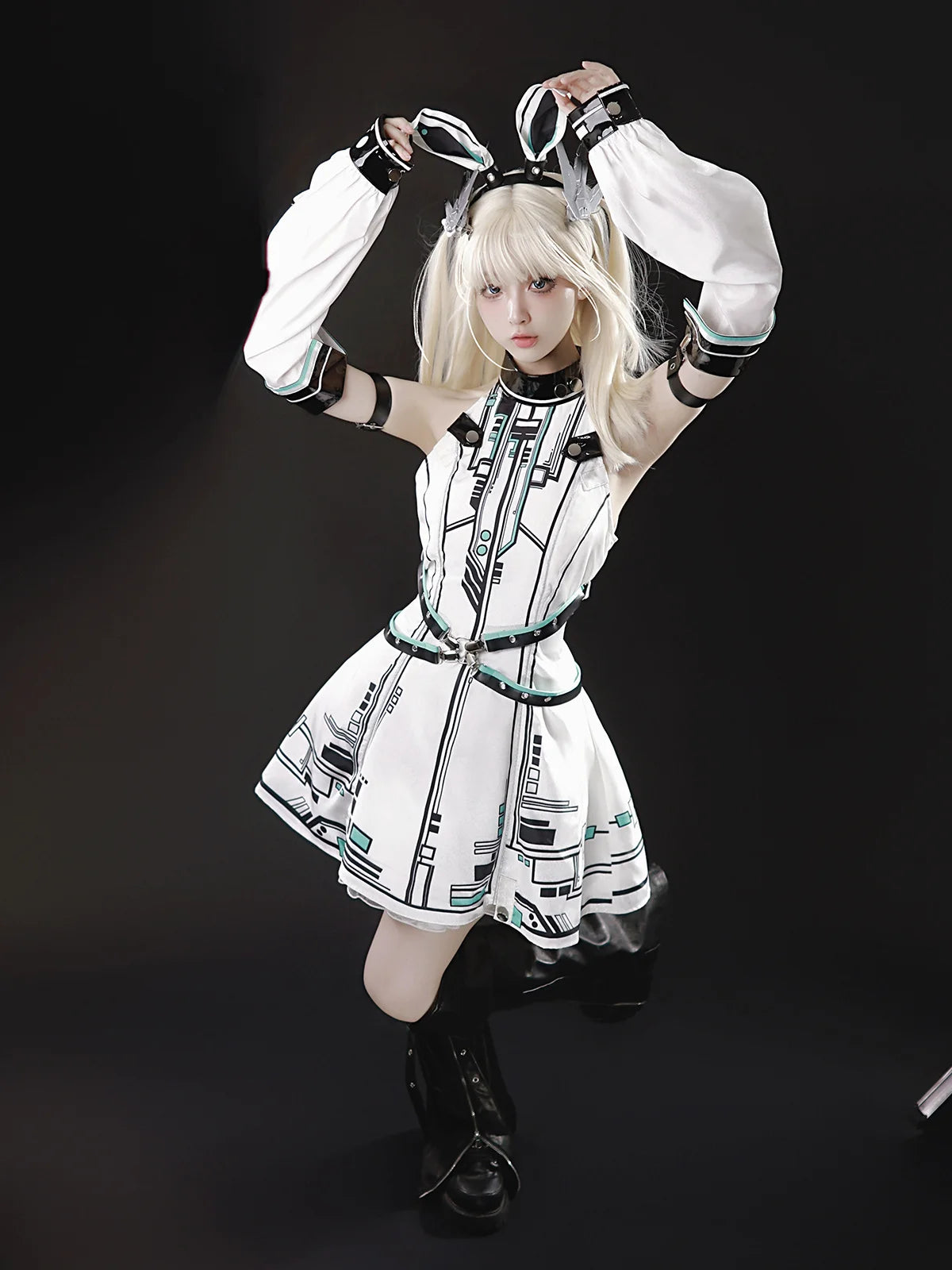 Cool Subculture Rabbit Ear Dress – Gothic Lolita Short Tank Dress for Cosplay