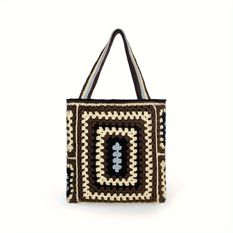 Retro Contrast Boho Tote – Large Capacity Bag for Work, Travel & Everyday Use