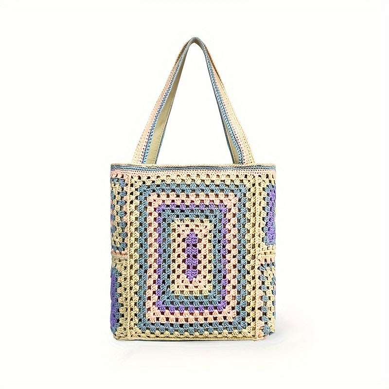 Retro Contrast Boho Tote – Large Capacity Bag for Work, Travel & Everyday Use