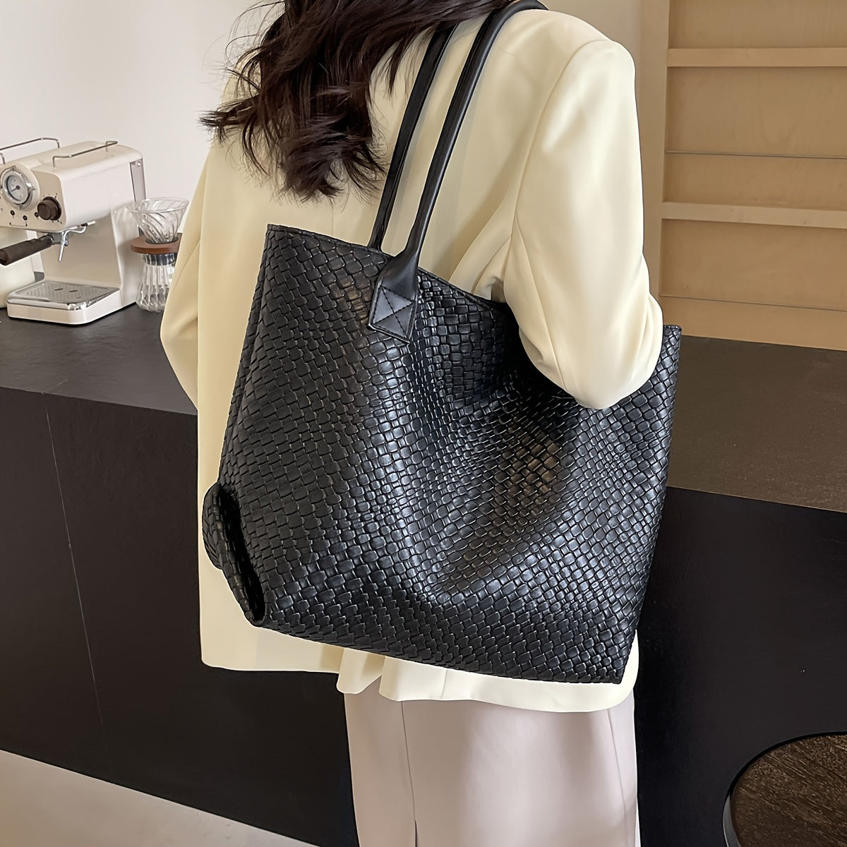 Women’s Summer Handwoven Tote – Casual Large Capacity Beach Bag (Khaki)