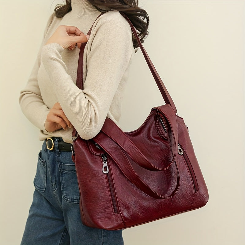 Versatile Large Capacity Tote Bag – Women's Synthetic Leather Crossbody Handbag with Removable Strap
