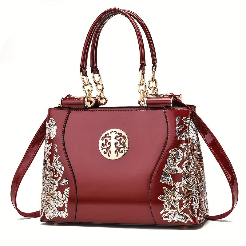 Trendy Floral Print Patchwork Shoulder Bag – Casual Commute & Work Tote