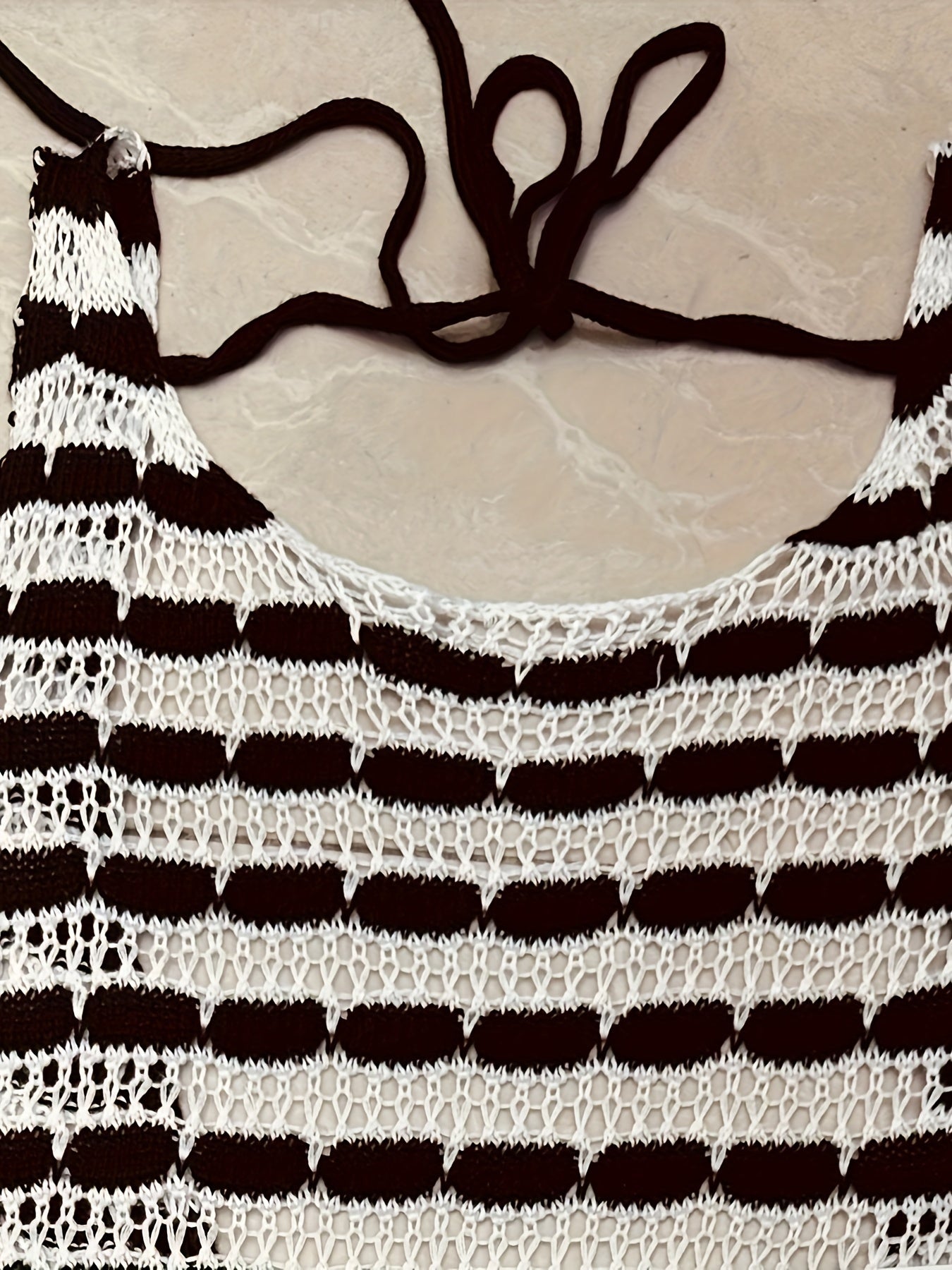 Vacation-Ready Striped Backless Dress – Knitted Sleeveless Beach Cover-Up