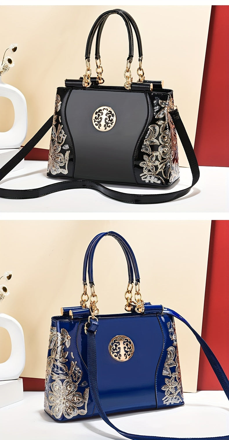 Trendy Floral Print Patchwork Shoulder Bag – Casual Commute & Work Tote