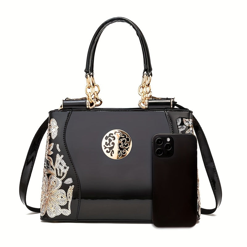 Trendy Floral Print Patchwork Shoulder Bag – Casual Commute & Work Tote