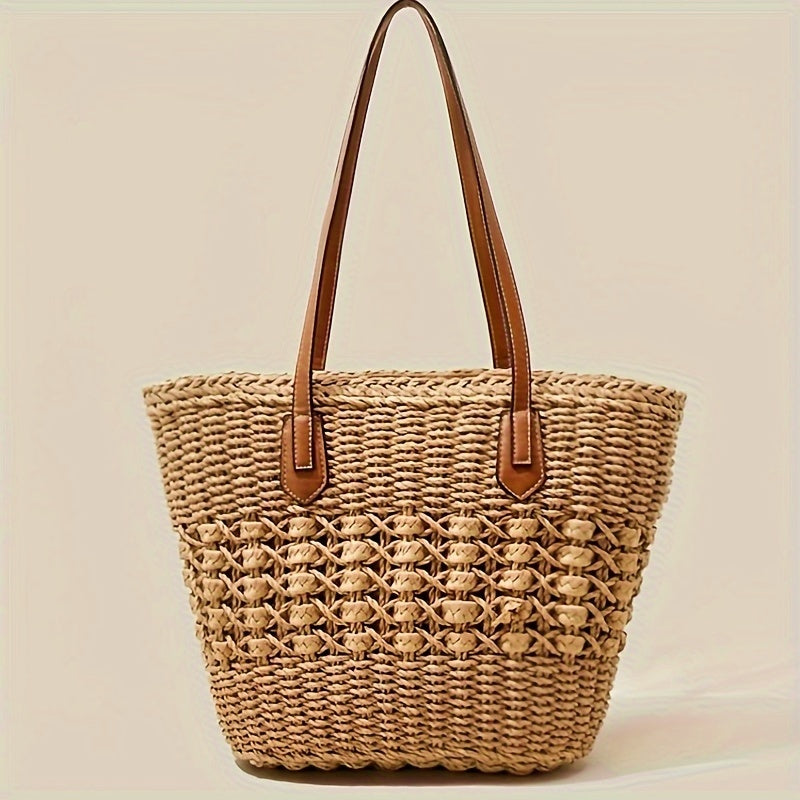 Women’s Vacation-Ready Straw Bag – Large Capacity Woven Shoulder Tote
