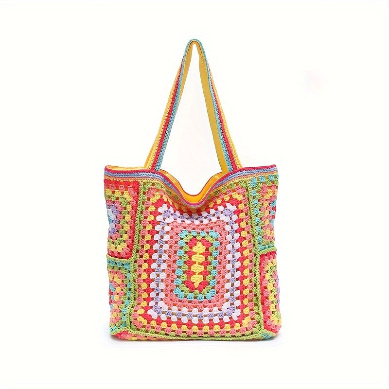 Retro Contrast Boho Tote – Large Capacity Bag for Work, Travel & Everyday Use