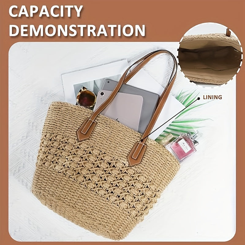 Women’s Vacation-Ready Straw Bag – Large Capacity Woven Shoulder Tote