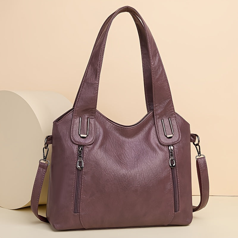 Versatile Large Capacity Tote Bag – Women's Synthetic Leather Crossbody Handbag with Removable Strap