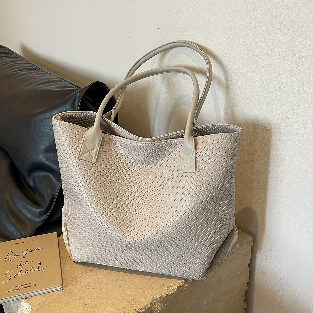 Women’s Summer Handwoven Tote – Casual Large Capacity Beach Bag (Khaki)
