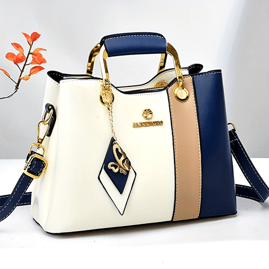 Waterproof Faux Leather Tote – 2024 Colorblock Shoulder Bag with Adjustable Strap