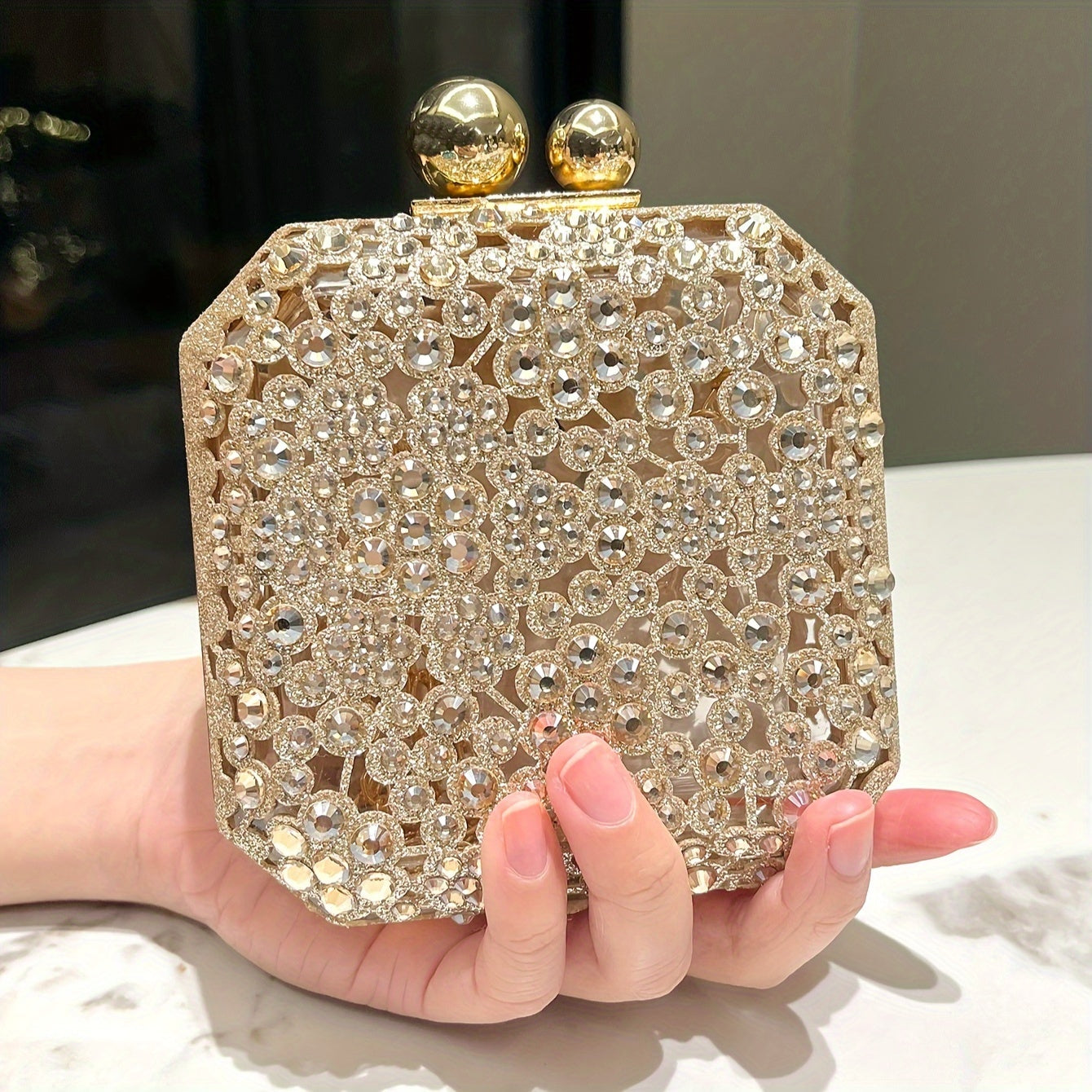 Radiant Crystal-Embellished Box Evening Bag – Perfect for Parties, Banquets & Formal Events