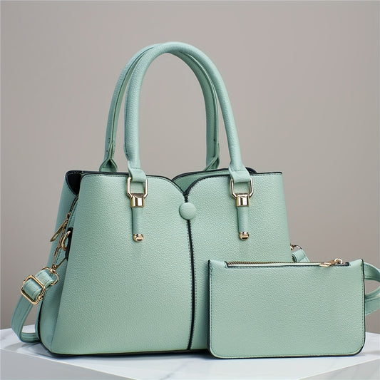 Versatile 2pcs Tote & Clutch Set – Solid Color Crossbody Bag for Shopping & Daily Use