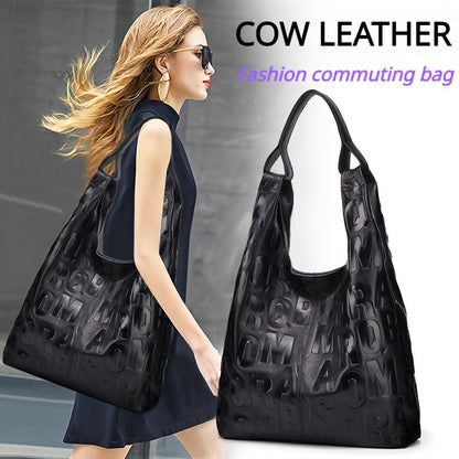 Luxury Letter Embossed Leather Shoulder Bag – Fashion Tote Hobo Bag for Women