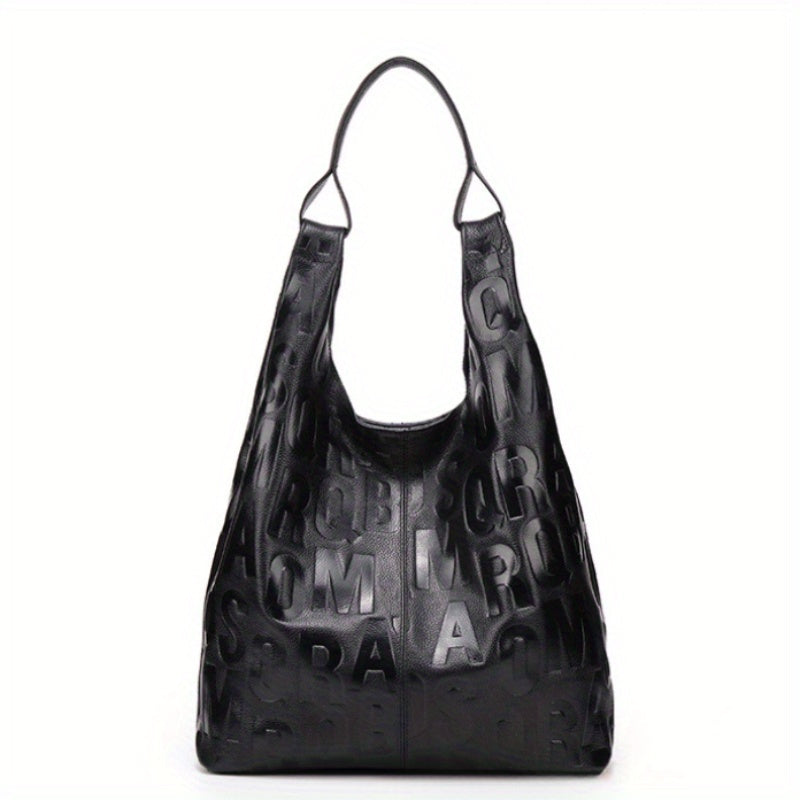 Luxury Letter Embossed Leather Shoulder Bag – Fashion Tote Hobo Bag for Women