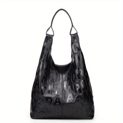Luxury Letter Embossed Leather Shoulder Bag – Fashion Tote Hobo Bag for Women