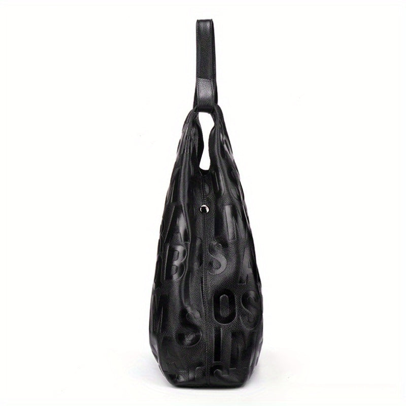 Luxury Letter Embossed Leather Shoulder Bag – Fashion Tote Hobo Bag for Women