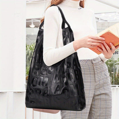 Luxury Letter Embossed Leather Shoulder Bag – Fashion Tote Hobo Bag for Women