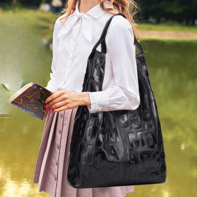 Luxury Letter Embossed Leather Shoulder Bag – Fashion Tote Hobo Bag for Women