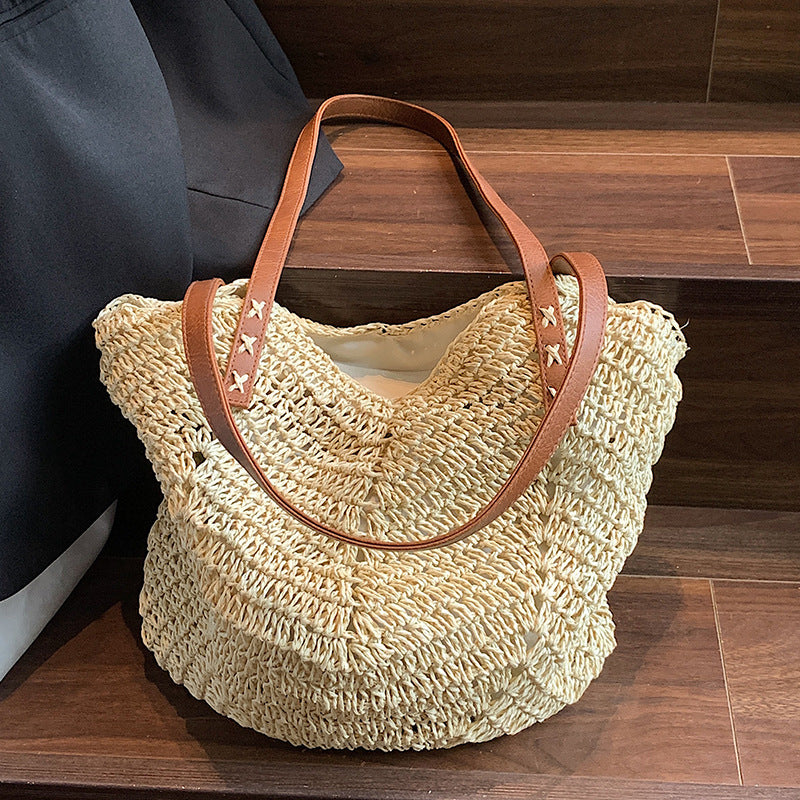 New 2024 Fashion Straw Shoulder Bag – Boho Rattan Braided Beach Tote for Women