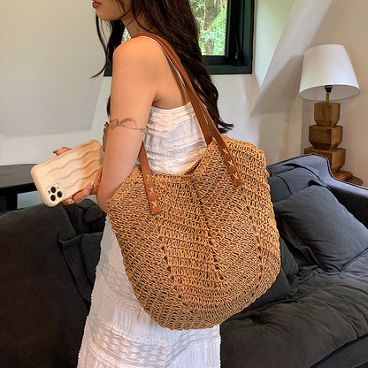 New 2024 Fashion Straw Shoulder Bag – Boho Rattan Braided Beach Tote for Women