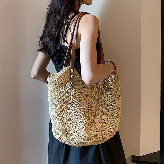 New 2024 Fashion Straw Shoulder Bag – Boho Rattan Braided Beach Tote for Women