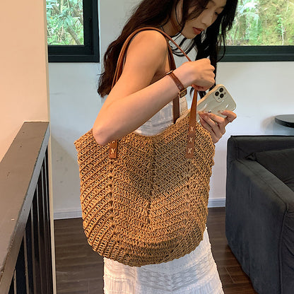 New 2024 Fashion Straw Shoulder Bag – Boho Rattan Braided Beach Tote for Women