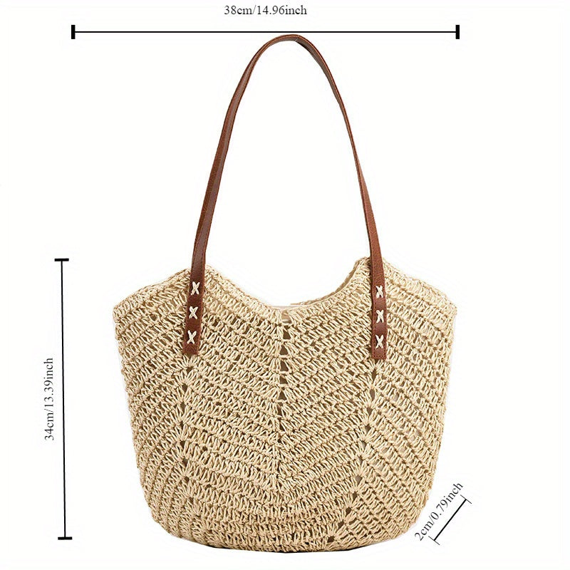 New 2024 Fashion Straw Shoulder Bag – Boho Rattan Braided Beach Tote for Women