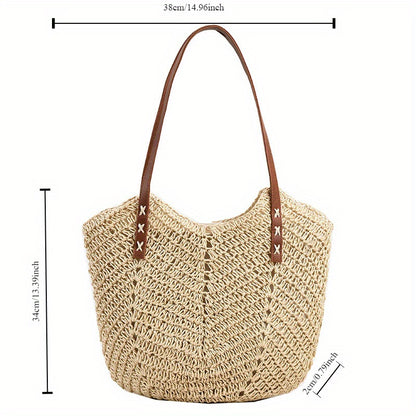 New 2024 Fashion Straw Shoulder Bag – Boho Rattan Braided Beach Tote for Women