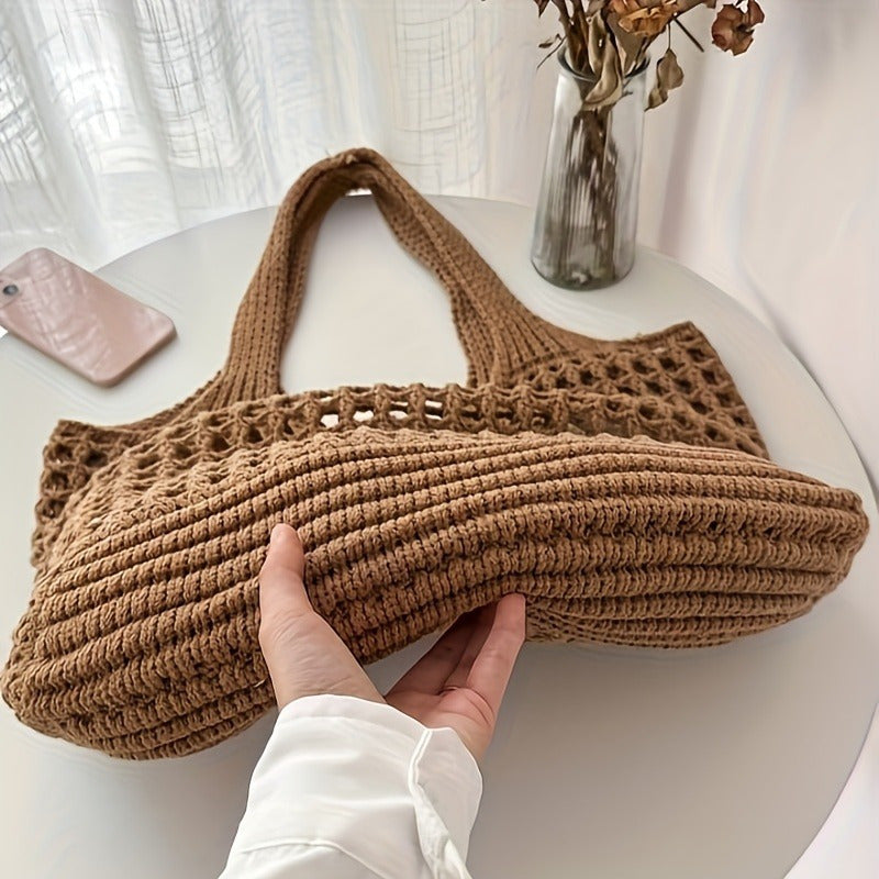 Retro Y2K Woven Beach Tote – Breathable Large Shoulder Bag for Summer & Travel