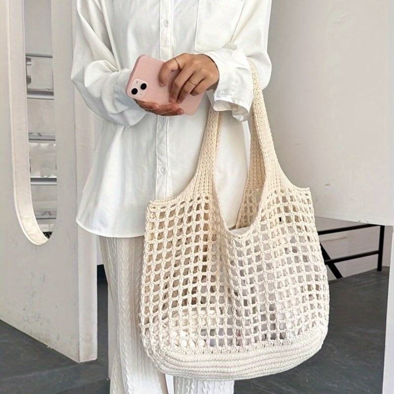 Retro Y2K Woven Beach Tote – Breathable Large Shoulder Bag for Summer & Travel