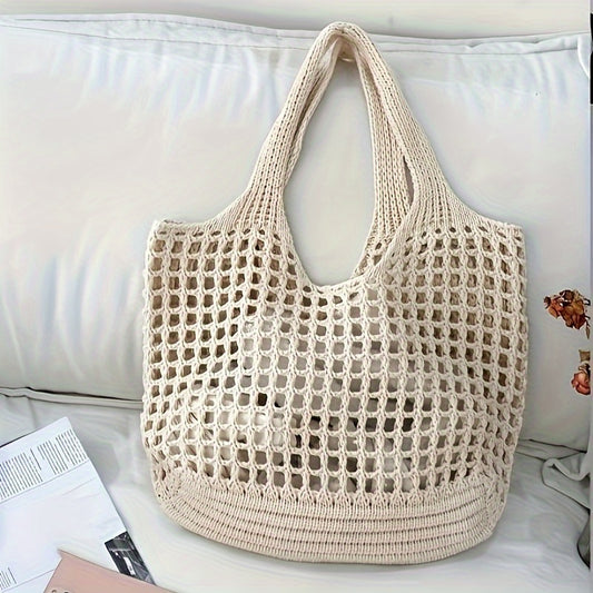 Retro Y2K Woven Beach Tote – Breathable Large Shoulder Bag for Summer & Travel