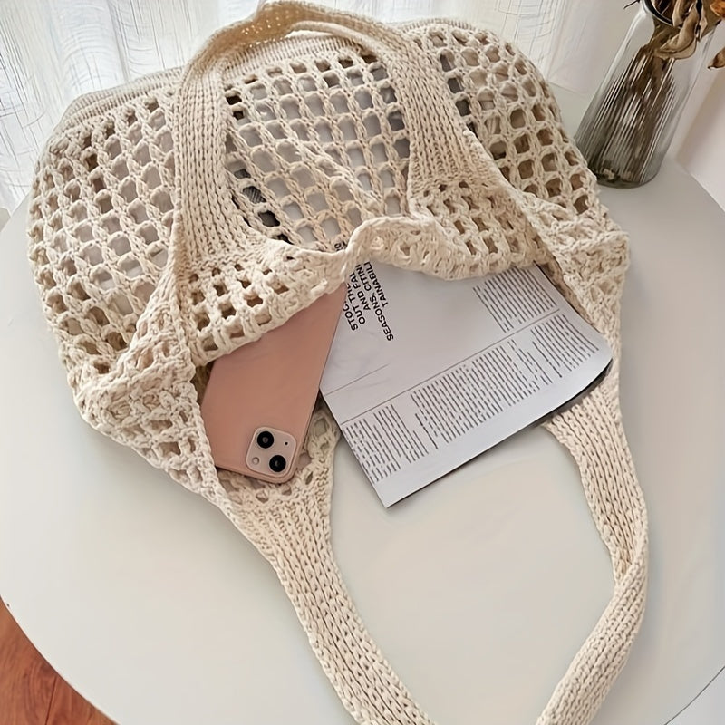 Retro Y2K Woven Beach Tote – Breathable Large Shoulder Bag for Summer & Travel