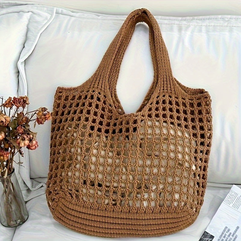Retro Y2K Woven Beach Tote – Breathable Large Shoulder Bag for Summer & Travel