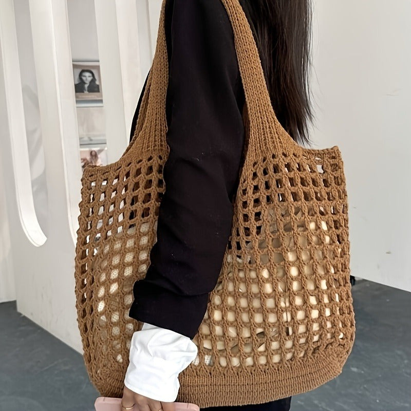 Retro Y2K Woven Beach Tote – Breathable Large Shoulder Bag for Summer & Travel