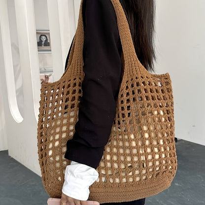 Retro Y2K Woven Beach Tote – Breathable Large Shoulder Bag for Summer & Travel