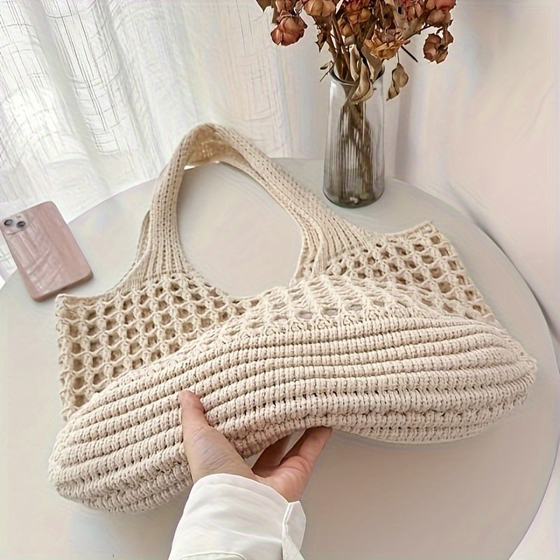 Retro Y2K Woven Beach Tote – Breathable Large Shoulder Bag for Summer & Travel