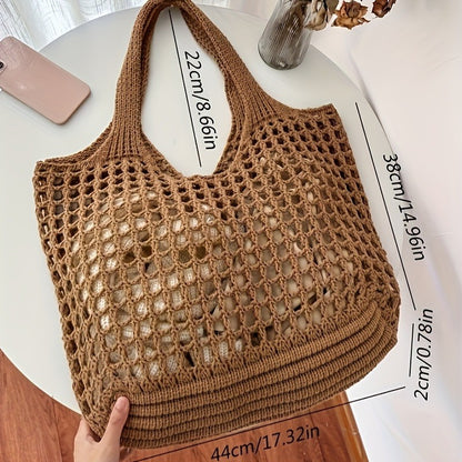 Retro Y2K Woven Beach Tote – Breathable Large Shoulder Bag for Summer & Travel