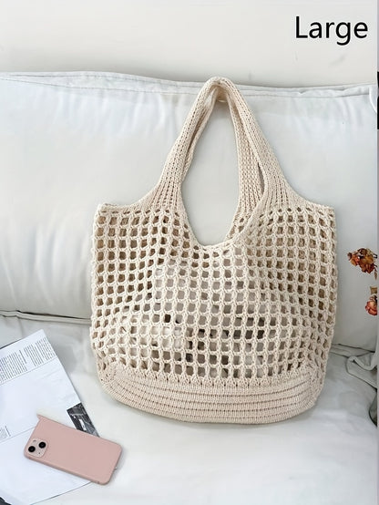 Retro Y2K Woven Beach Tote – Breathable Large Shoulder Bag for Summer & Travel