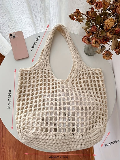 Retro Y2K Woven Beach Tote – Breathable Large Shoulder Bag for Summer & Travel