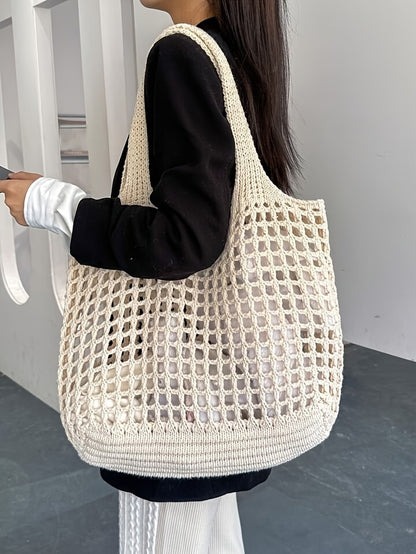 Retro Y2K Woven Beach Tote – Breathable Large Shoulder Bag for Summer & Travel