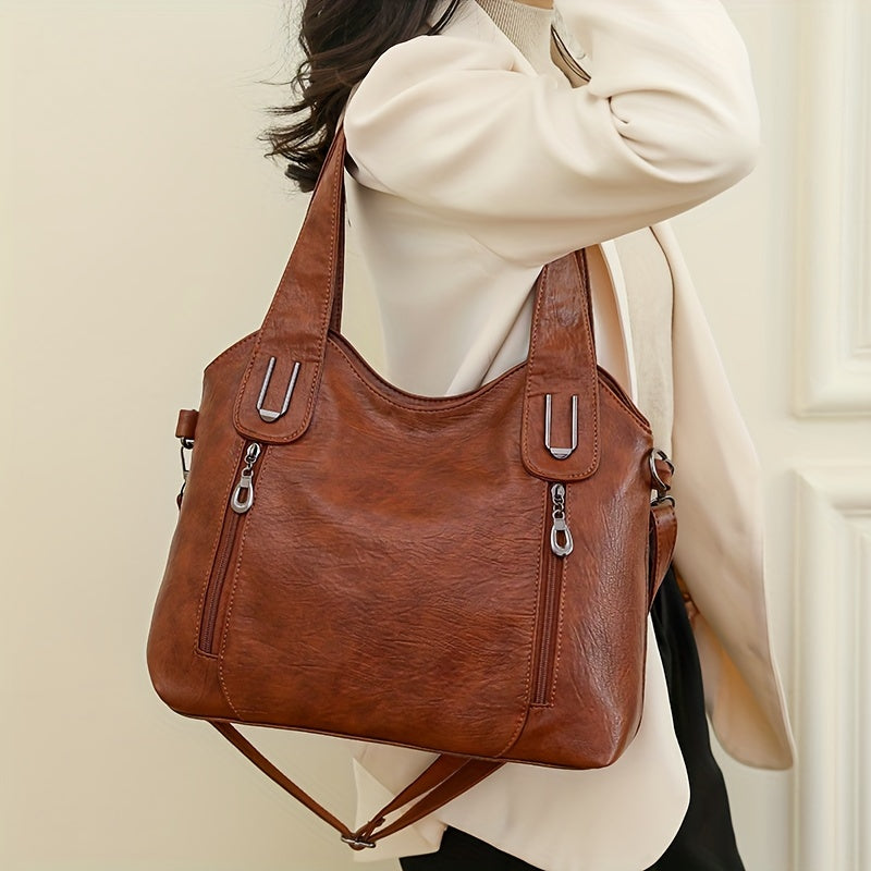 Versatile Large Capacity Tote Bag – Women's Synthetic Leather Crossbody Handbag with Removable Strap