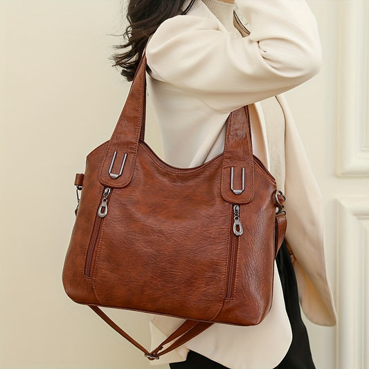 Versatile Large Capacity Tote Bag – Women's Synthetic Leather Crossbody Handbag with Removable Strap