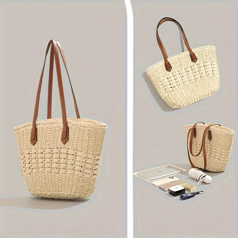 Women’s Vacation-Ready Straw Bag – Large Capacity Woven Shoulder Tote