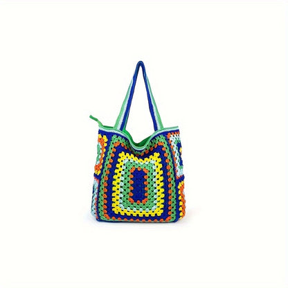 Retro Contrast Boho Tote – Large Capacity Bag for Work, Travel & Everyday Use