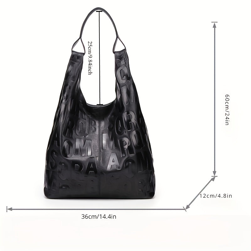 Luxury Letter Embossed Leather Shoulder Bag – Fashion Tote Hobo Bag for Women