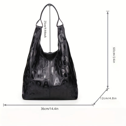 Luxury Letter Embossed Leather Shoulder Bag – Fashion Tote Hobo Bag for Women