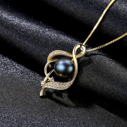 925 Sterling Silver Pearl Necklace – Natural Freshwater Pearl & Boho Rhinestone Charm