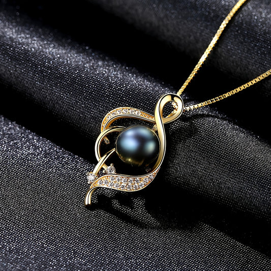 925 Sterling Silver Pearl Necklace – Natural Freshwater Pearl & Boho Rhinestone Charm