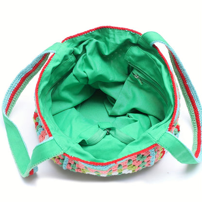 Retro Contrast Boho Tote – Large Capacity Bag for Work, Travel & Everyday Use